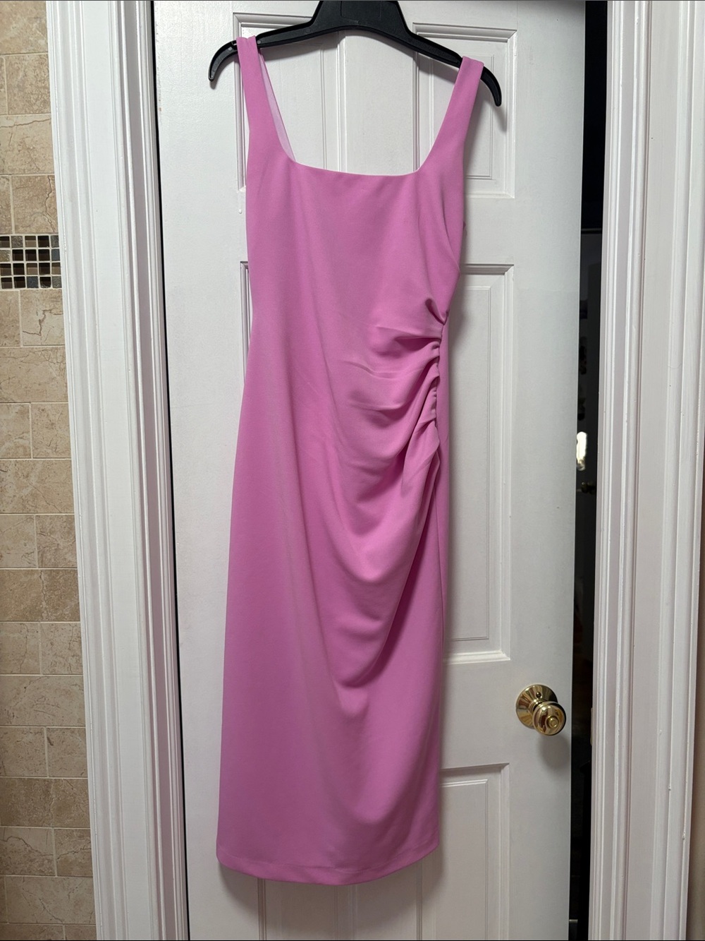 BHLDN Pink Sleeveless Midi Dress with Side Gather, worn once